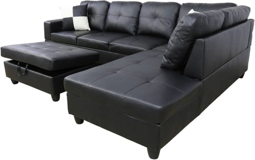 Black Faux Leather Sectional