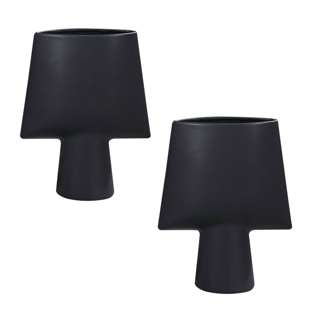 SOGA 2X 21x25.5cm Small Black Geometric Ceramic Vases – Decorative Flower Pots