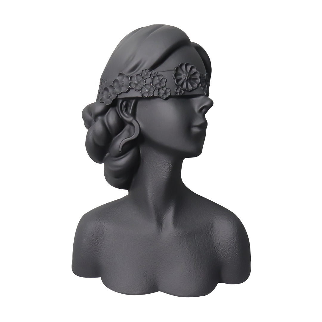 SOGA 36cm Black Resin Sculpture Blindfold Lady Bust Design for Home Decor-0
