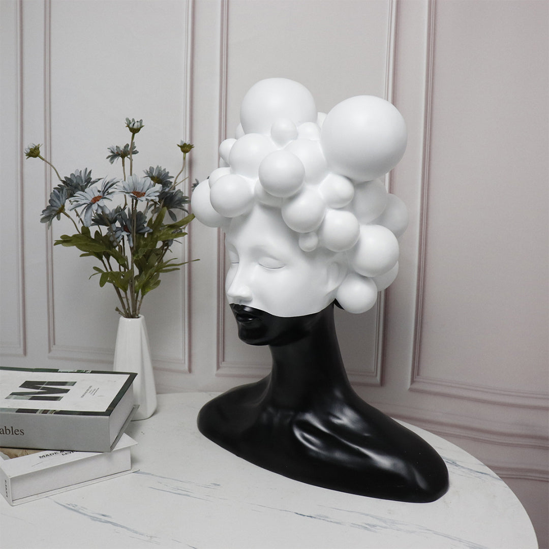 SOGA 30cm Bubble Head Sculpture – Black & White Resin Art for Decor-1