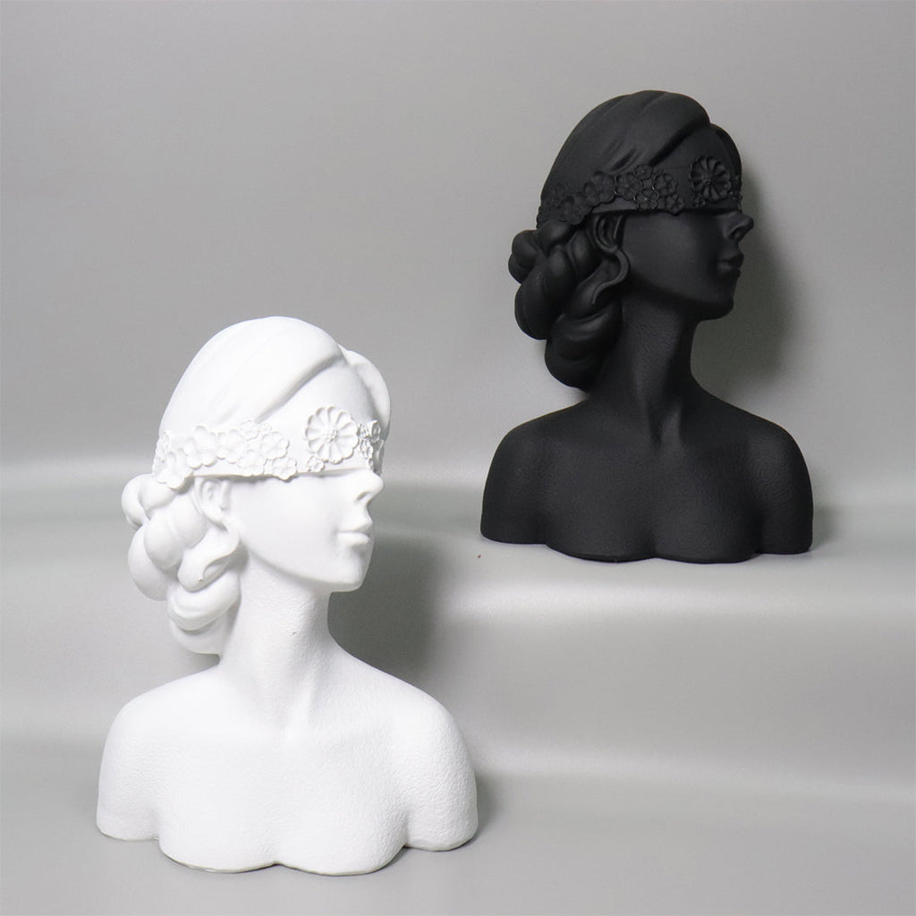 SOGA 36cm Black Resin Sculpture Blindfold Lady Bust Design for Home Decor-2