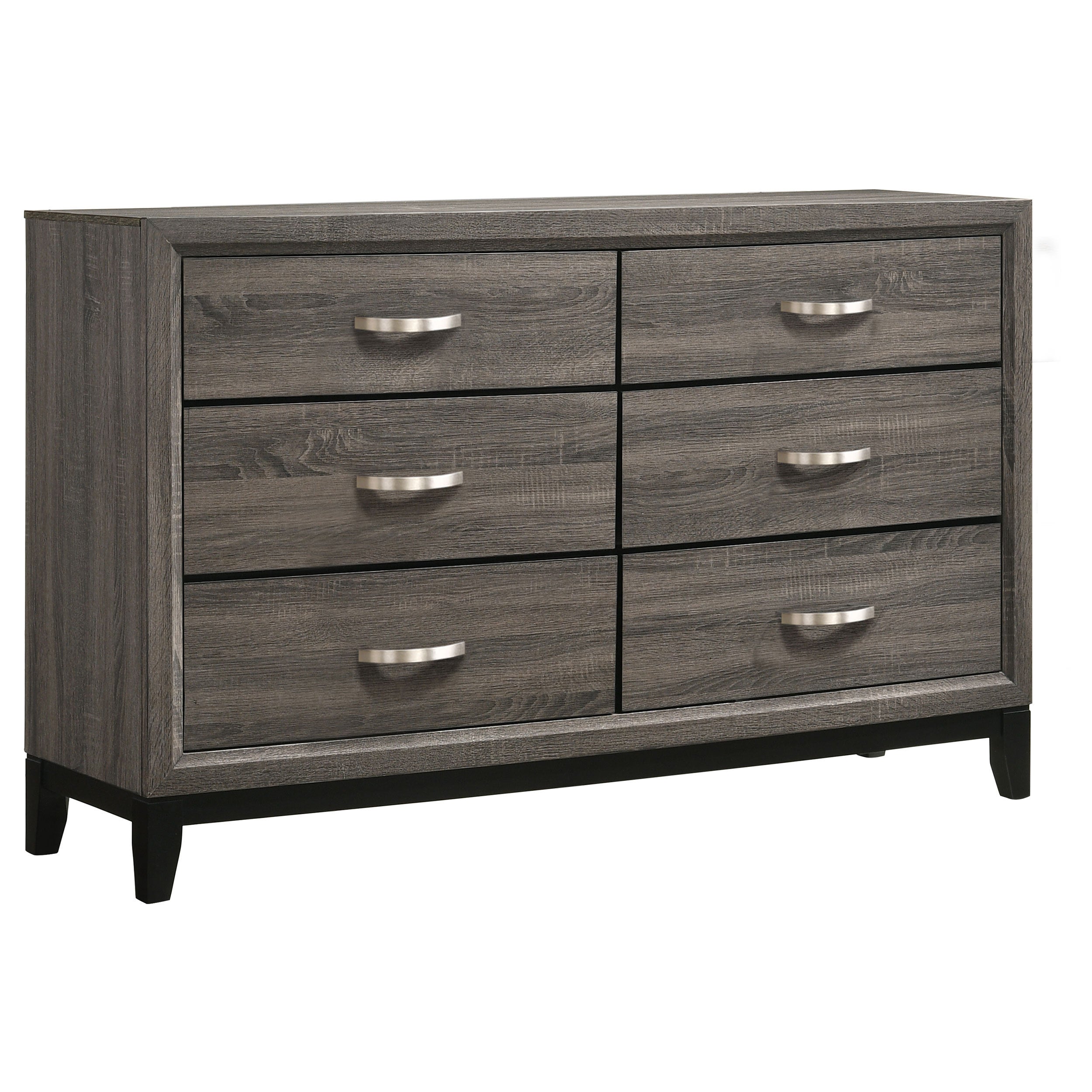 Cabrillo Grey Oak 6-Drawer Dresser with Nickel Hardware, Engineered Wood, 58-Inch Wide