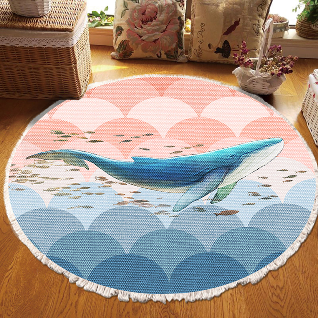 NNEAGS 120cm Round Tassels Shark Print Area Rugs, Home Decor