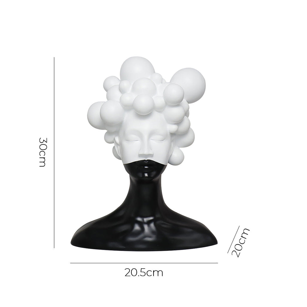 SOGA 30cm Bubble Head Sculpture – Black & White Resin Art for Decor-4
