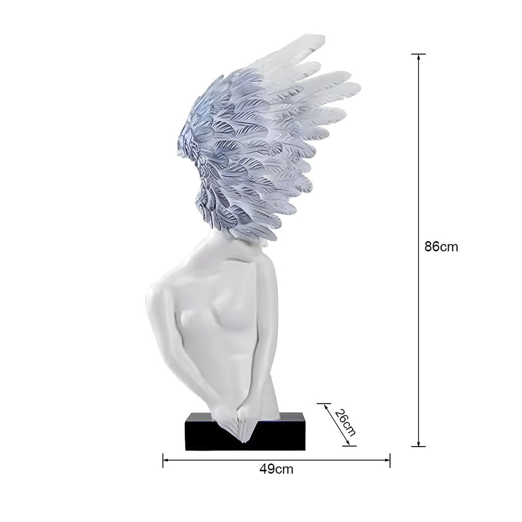 SOGA 86cm White Blue Winged Figure Sculpture with Marble Base-4