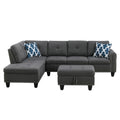 Alger Modern 98' Wide Left Hand Facing Sofa & Chaise with Ottoman in Dark Gray Linen