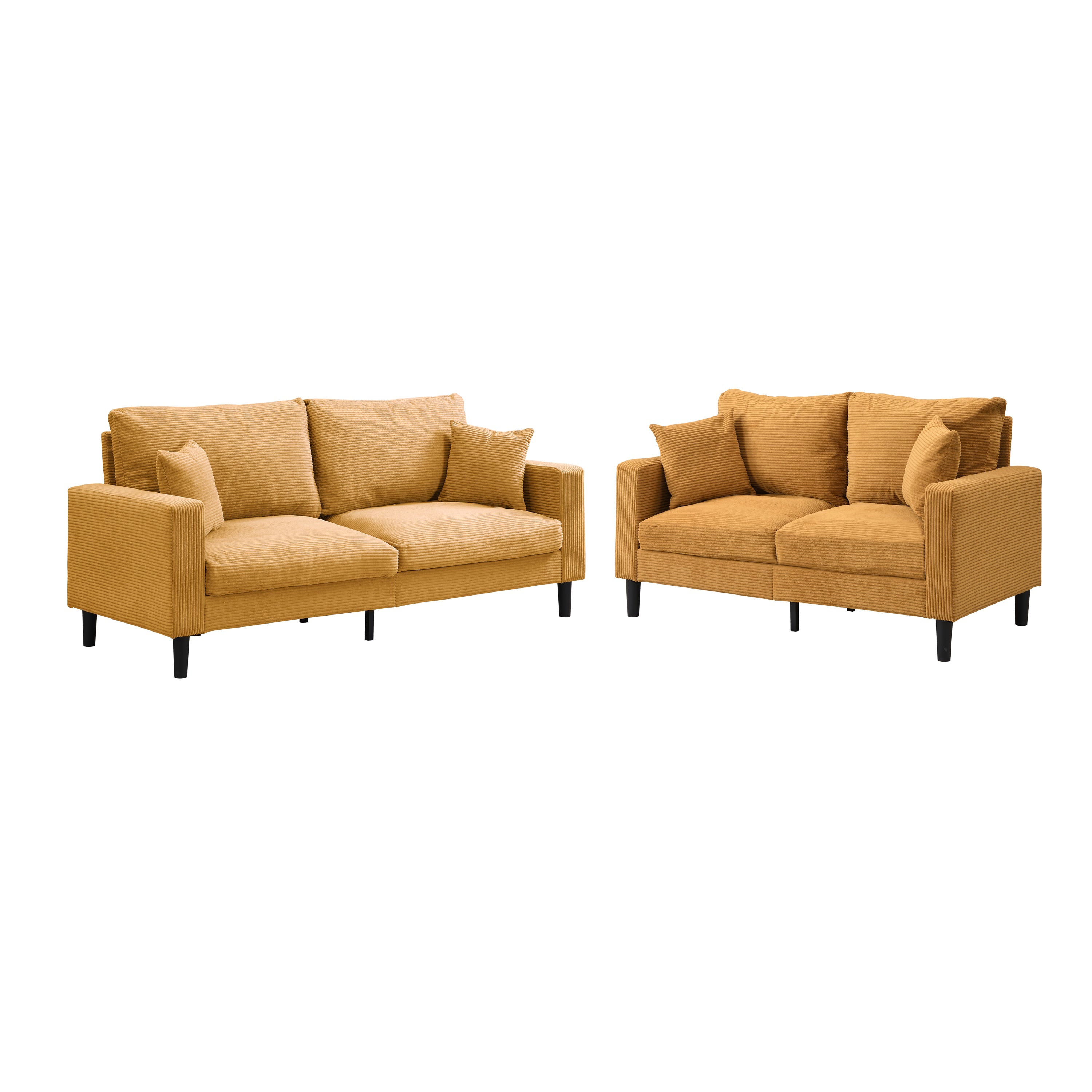 Modern Upholstered Two Piece Sofa Set, Comfy Orange Corduroy for Living Room and Small Spaces