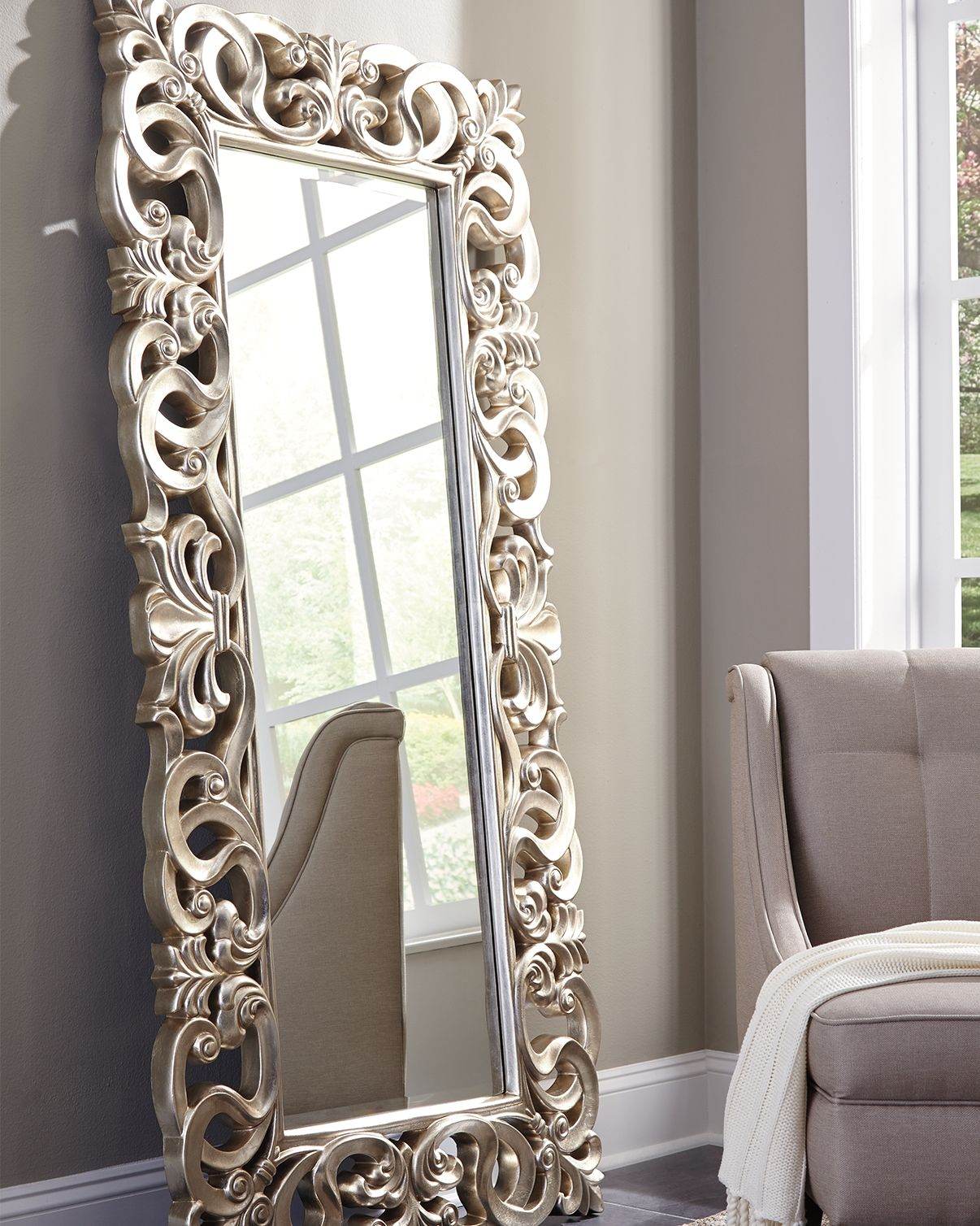 Lucia - Floor Mirror - Antique Silver Finish-1