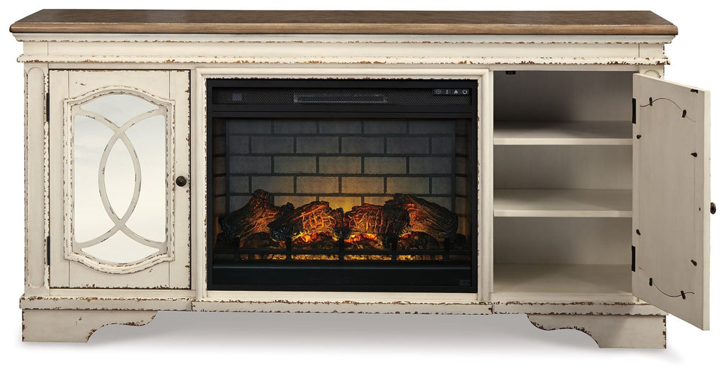Realyn - 2 Pc. - 74" TV Stand With Electric Infrared Fireplace Insert - Chipped White-1