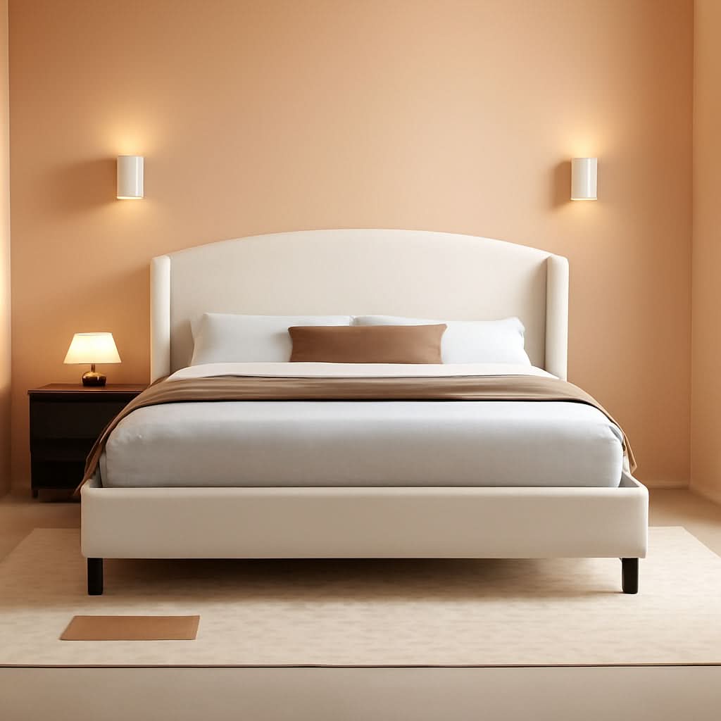King Size Beige Upholstered Wing back Platform Bedframe-0