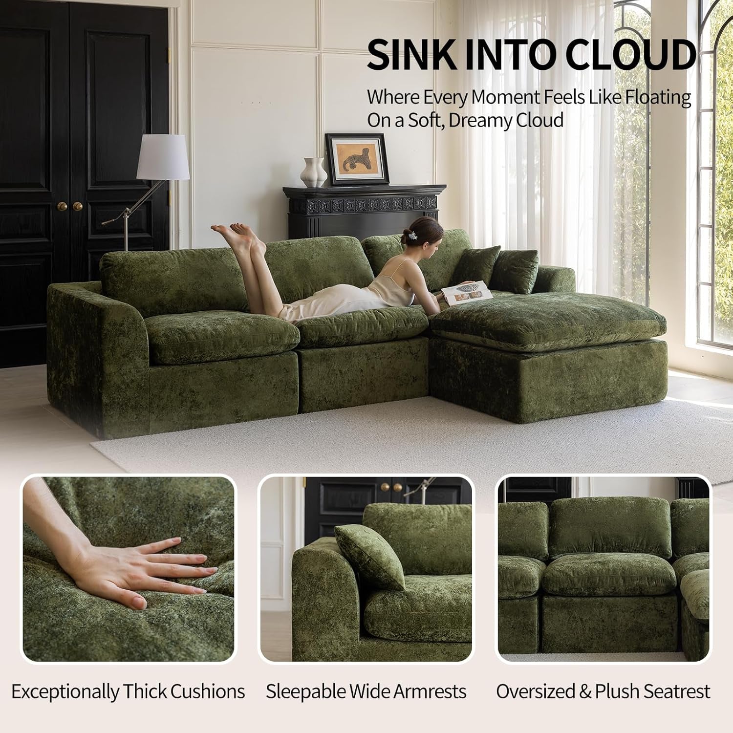 Forest Green Oversized 115 Inch Convertible Sectional-3