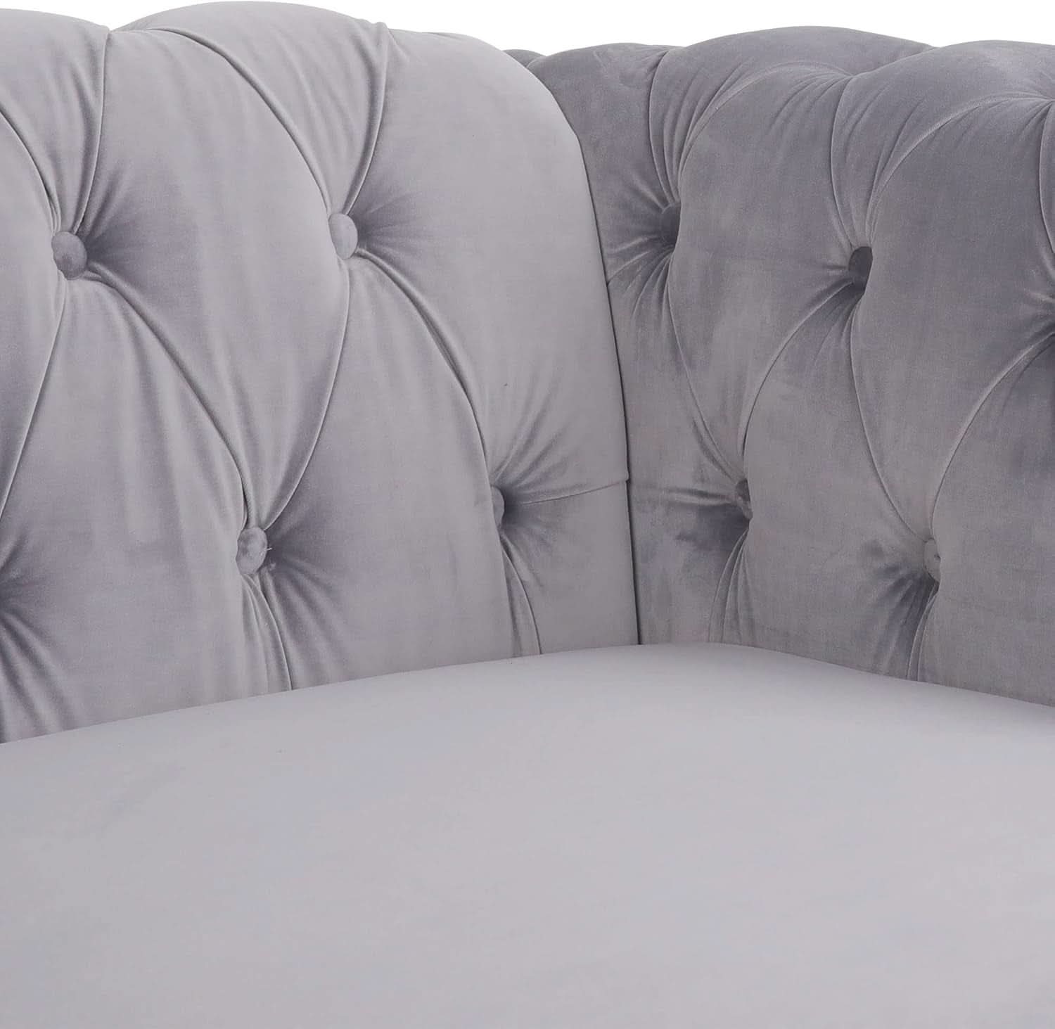 Three Piece Living Room Sofa Set Grey Velvet Chesterfield Sofa Club Chair Loveseat Nailhead Trim