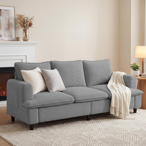 83 Inches Corduroy Fabric Upholstery 3 Seater Deep Seat Sofa-0
