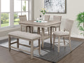 6pc Dining Set Contemporary Farmhouse Style Counter Height w 20-Inch White Faux Marble Lazy Susan All Tan / Beige Gray Finish Upholstered Chairs Bench Wooden Solid Wood Dining Room Furniture
