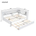 White Full Size Wood Daybed with Storage Shelves, LED, USB, and Trundle, Solid Pine Wood+MDF
