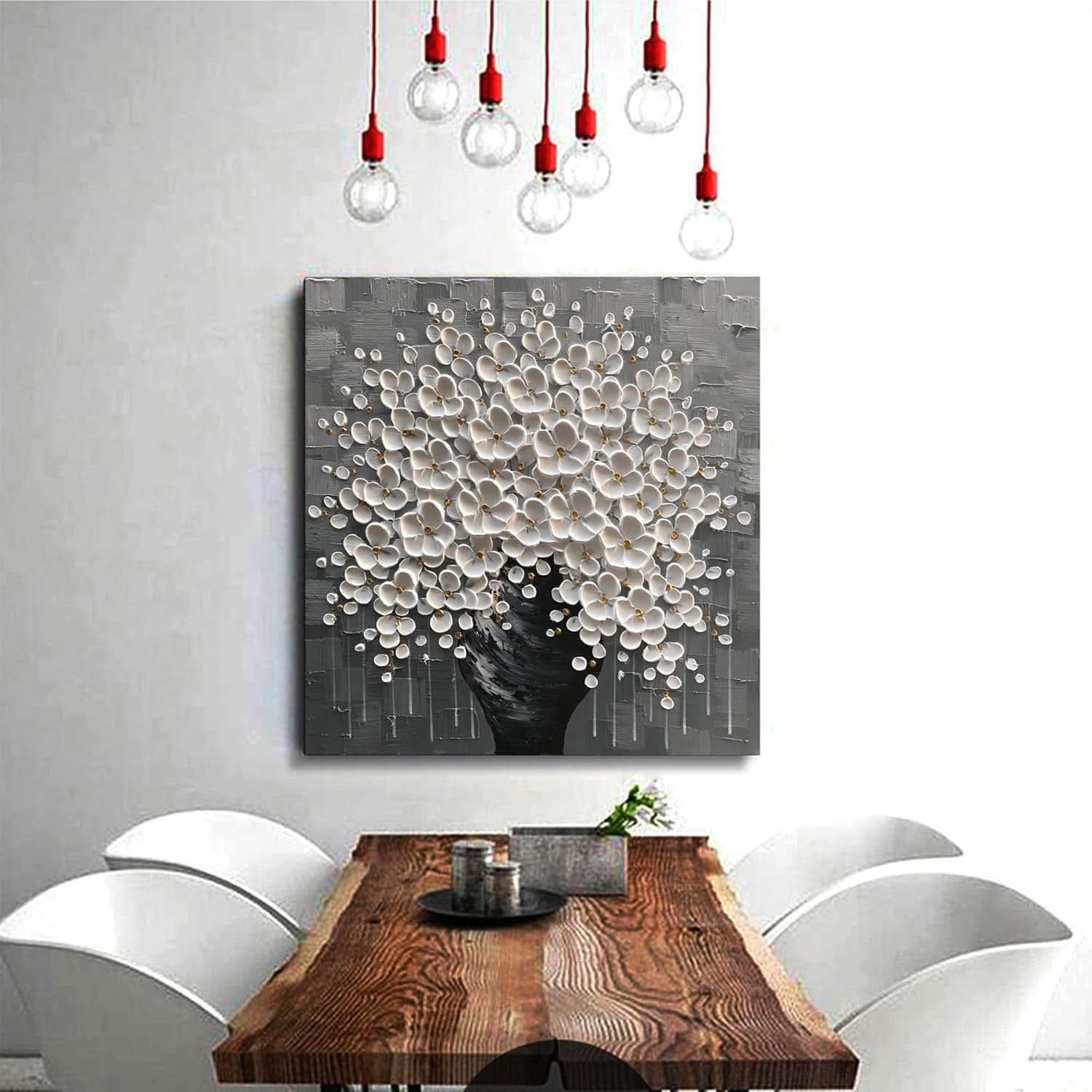Hand Painted 3D White Flower Canvas Art work Edition-1