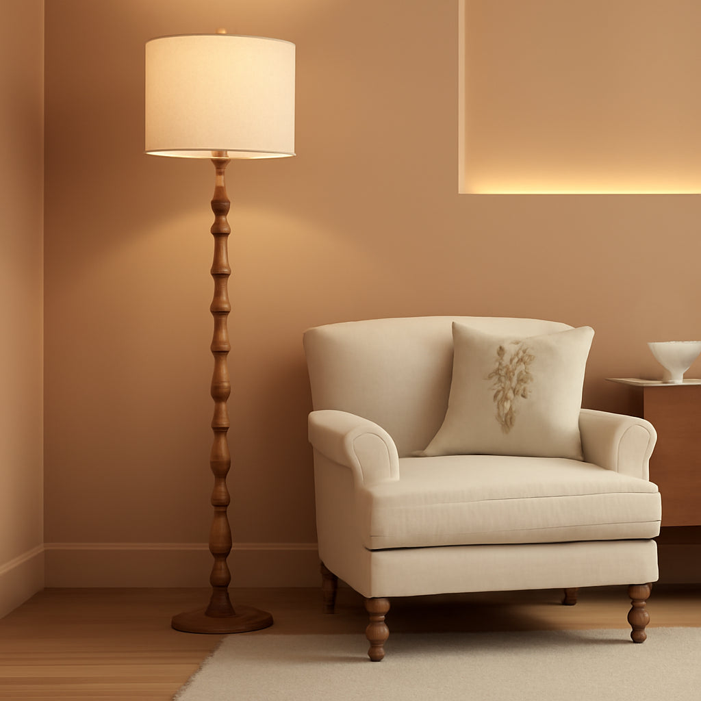 Rustic Floor Lamp 62Inch Walnut Linen Textured Shade