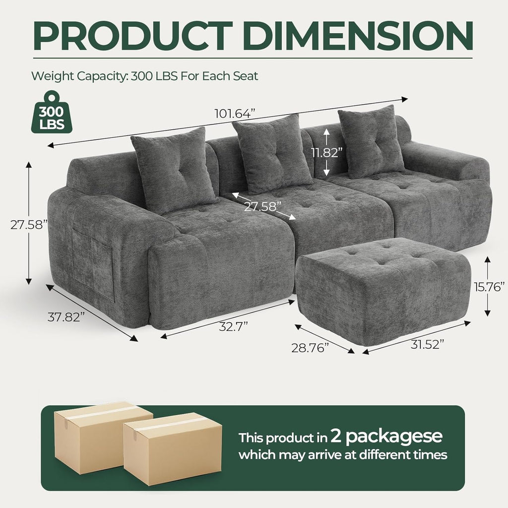 Charcoal Gray 101 Inch Modular Sectional Sofa With Ottoman-2