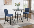 Biony 3-Piece 36' Round Espresso Finish Bar Table with 2 Blue Fabric Nail Head Pub Chairs