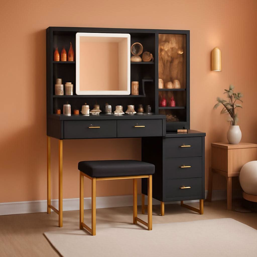 Makeup Vanity Table With Black Gold RGB Lighting Pro-0