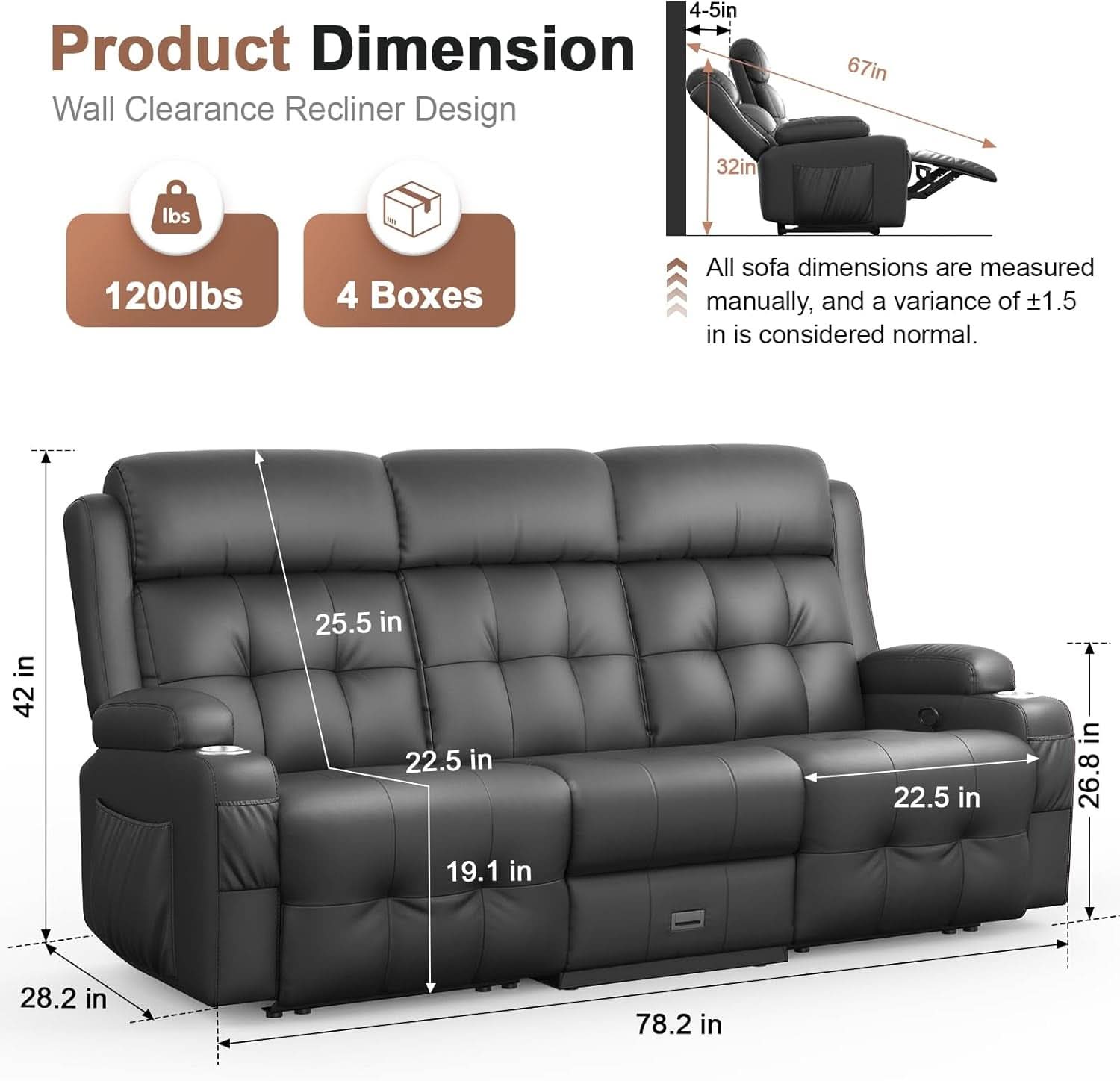 Recliner Sofa With Extra Oversized Storage Cupholders-4