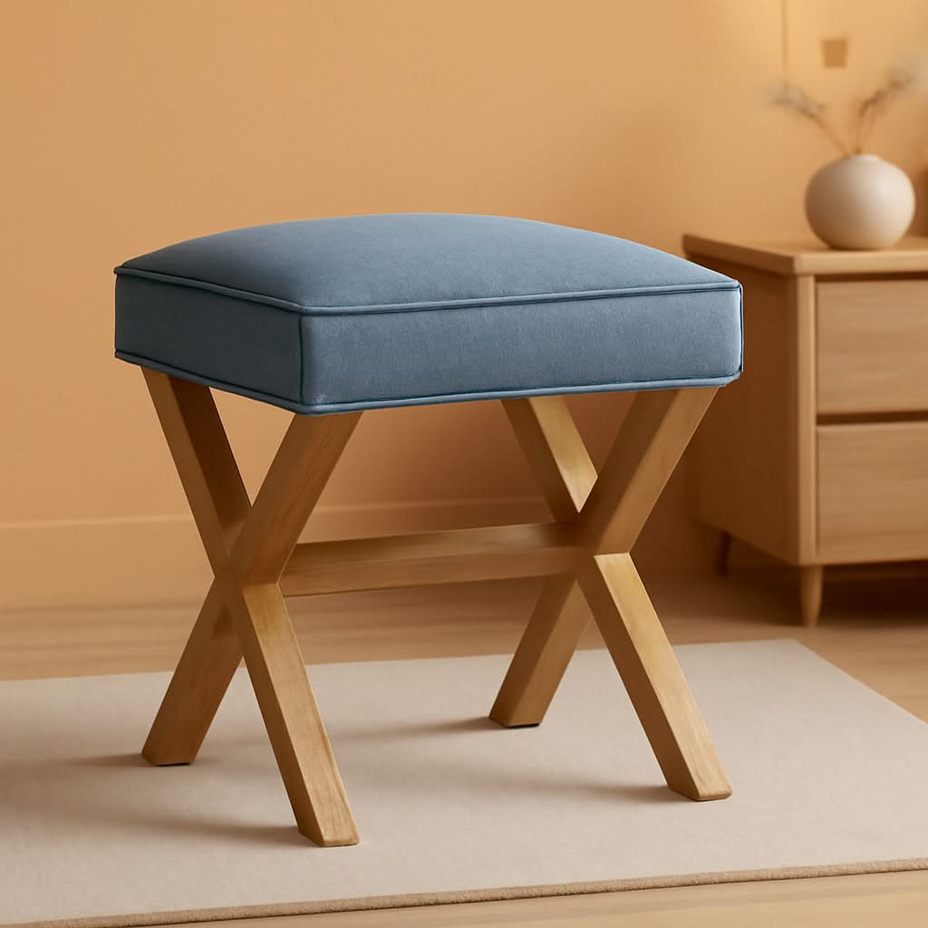 Indigo Blue Upholstered Ottoman Foot Stool 20Wx18Dx18H-0