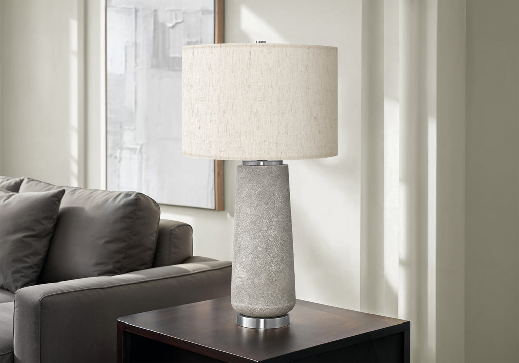 Lighting, 29'h, Table Lamp, Grey Resin, Ivory / Cream Shade, Modern