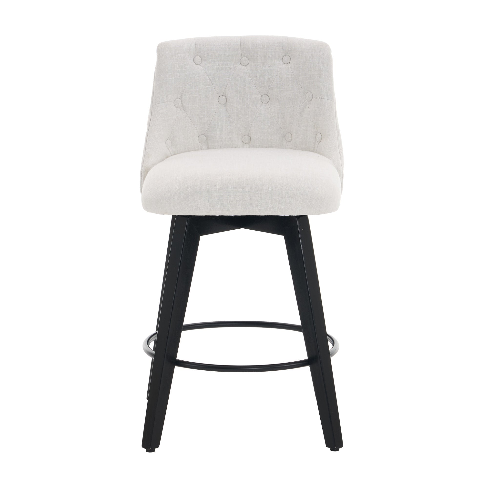 007-25' Swivel Bar Stools Set of 2-Modern Counter Height Stools with Linen Upholstery&Button Tufted Back, Solid Wood Frame Barstools for Kitchen Island, Breakfast Bar or Home Pub, White