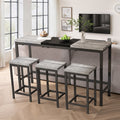 Modern Design Kitchen Dining Table, Pub Table, Long Dining Table Set with 3 Stools, Convenient Hanging Stool Design, Grey+Black(Same SKU:W757P146464)
