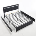 Black PU Upholstered Queen Bed Frame with LED Light, 4 Storage Drawers, Adjustable Headboard, Charging Station, Metal Frame, No Box Spring Needed