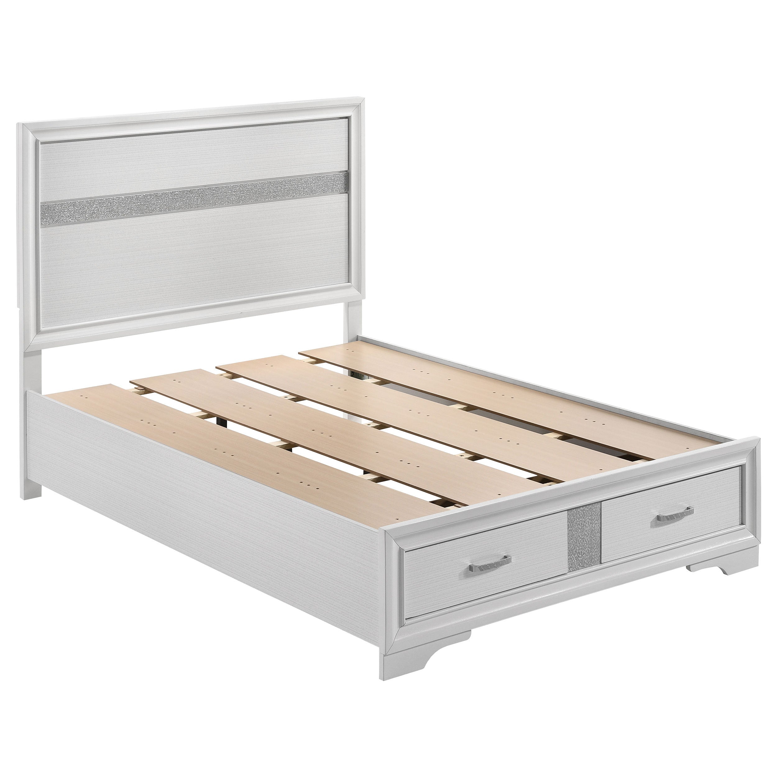 Annie White Modern Glam 4-Piece Full Bedroom Set in White with Crystal Accents, Wood and Laminate Construction