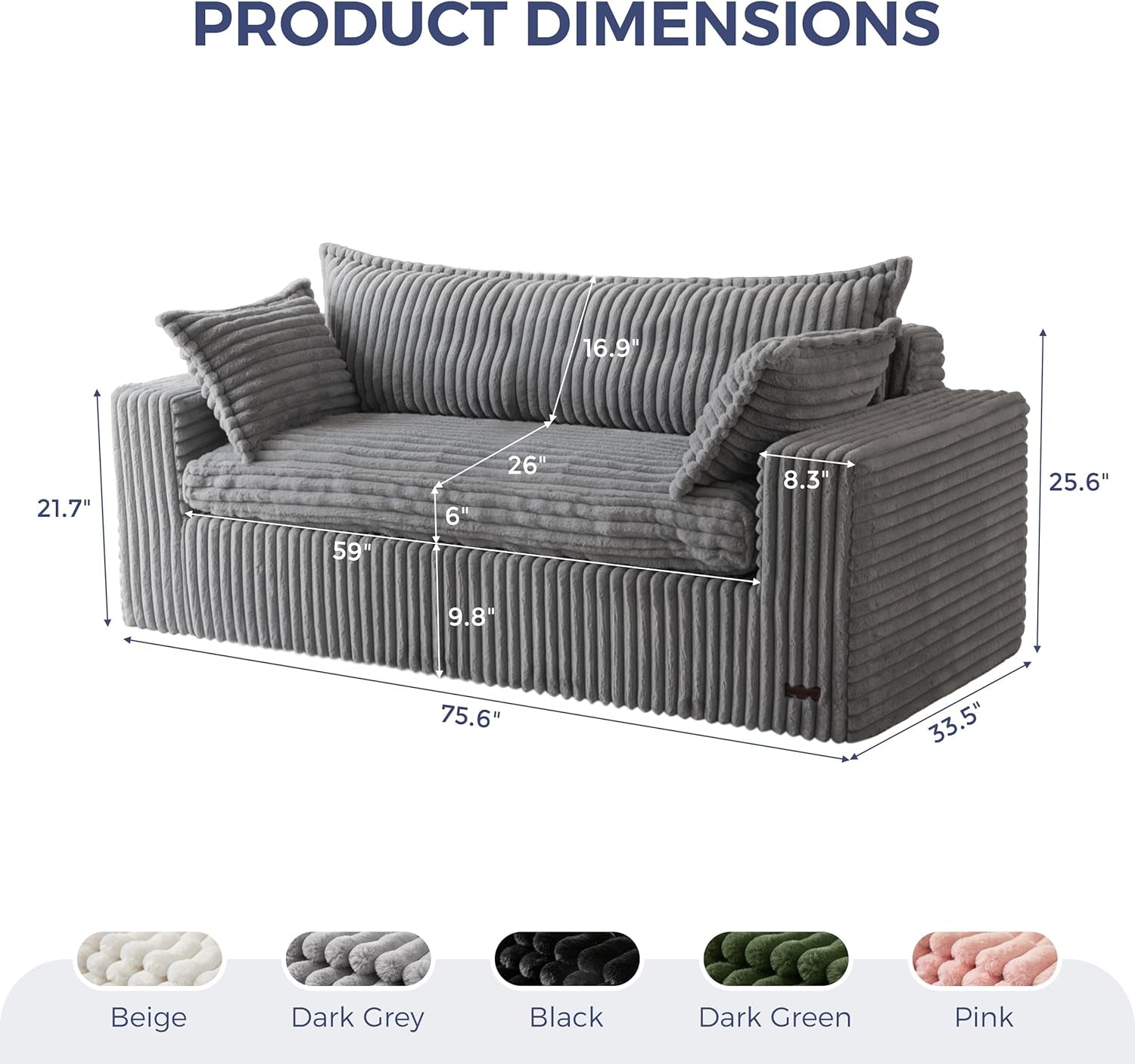 76-Inch Upholstered Premium Bean Bag Sofa DarkGrey-1