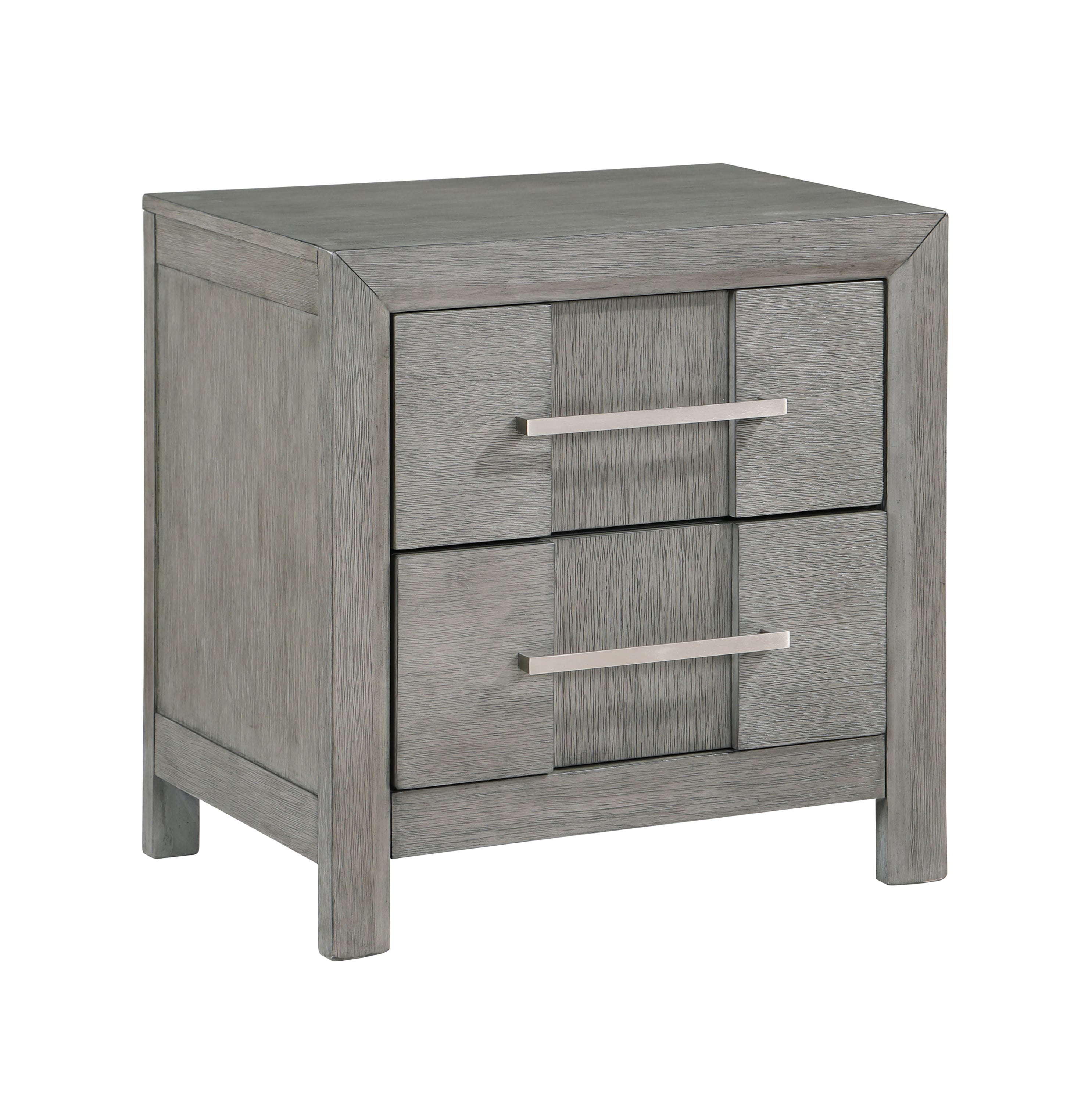 Modern Style 2-Drawer Night stand with Silver Coated metal Handles made with wood in Gray Color same as G150108521(NJ inventory)