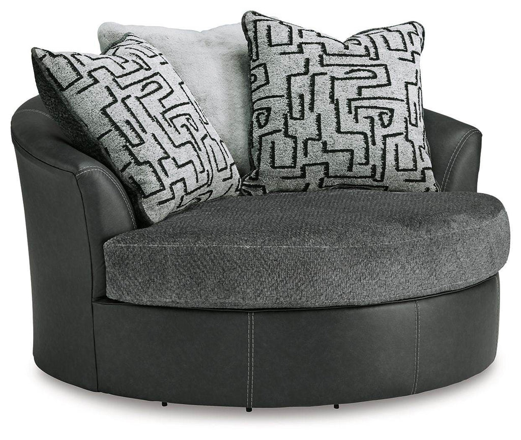 Brixley Pier - Oversized Swivel Accent Chair - Faux Leather / Fabric - Graphite-0