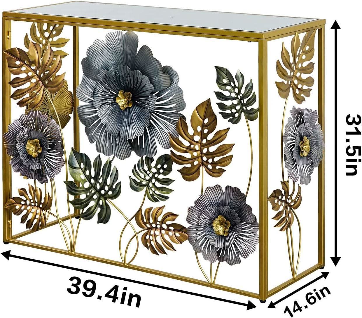 Handcrafted Gilded Frame Console Table With Floral-2