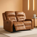 Saddle Brown Leather Power Headrest Loveseat Recliner-0