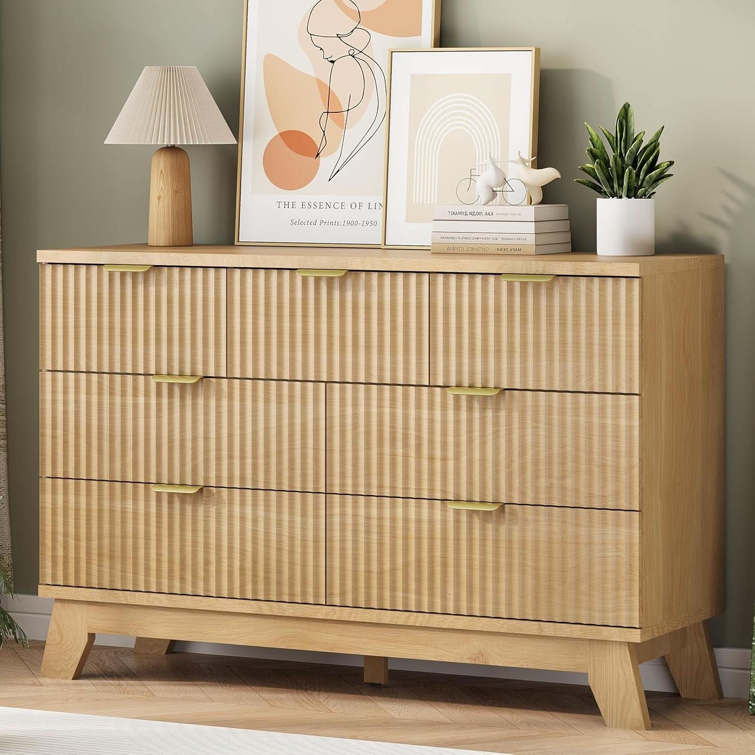 Natural Oak Fluted Textured Dresser 48 Inch Width Measurement