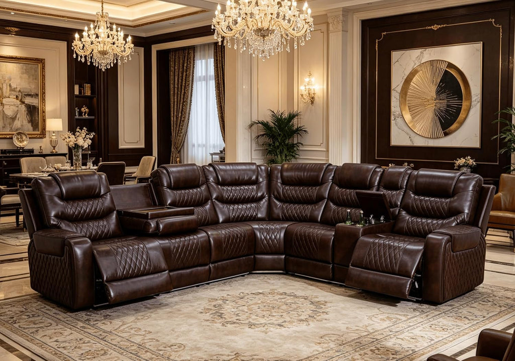 Motorized Recliner Sectional Sofa LED Lighting Brown-0