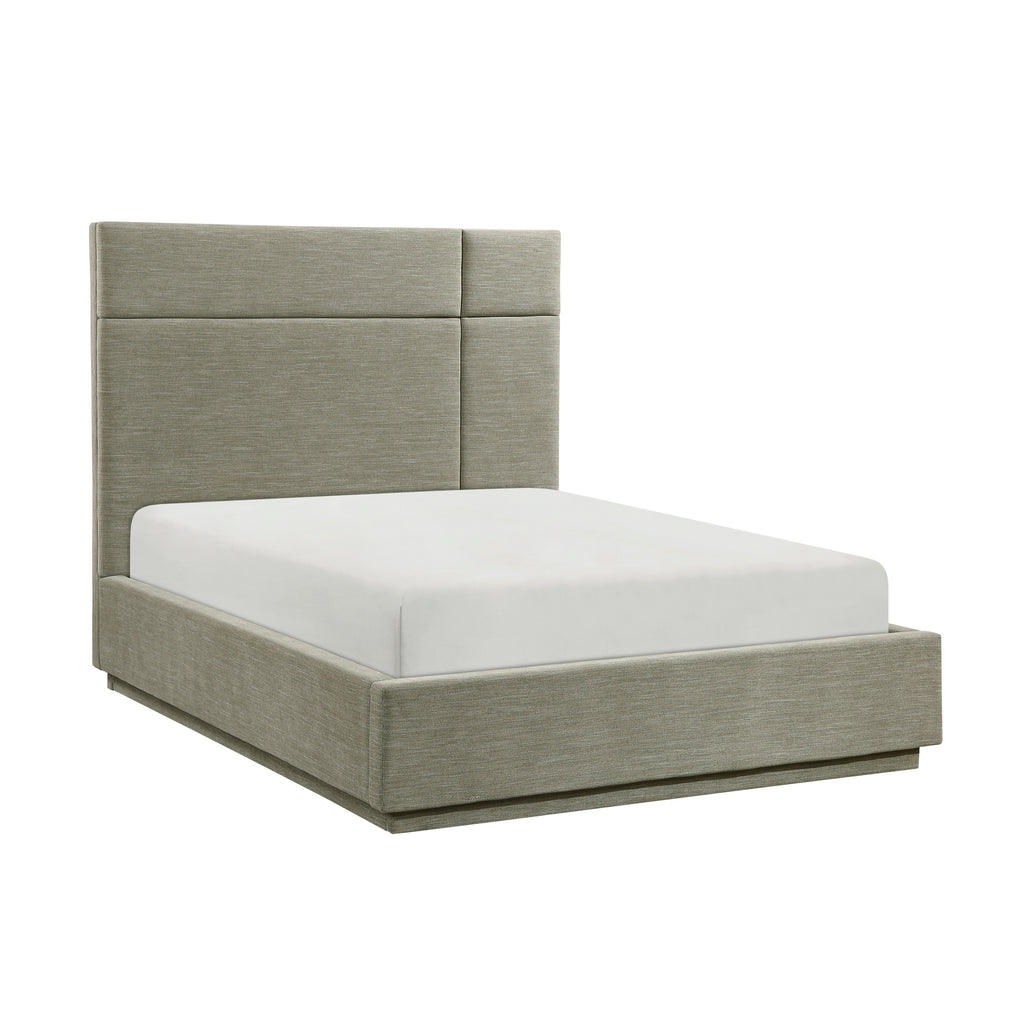 Beautiful Queen Platform Bed Forest Green Fabric Upholstery Durable Plywood Frame 1pc