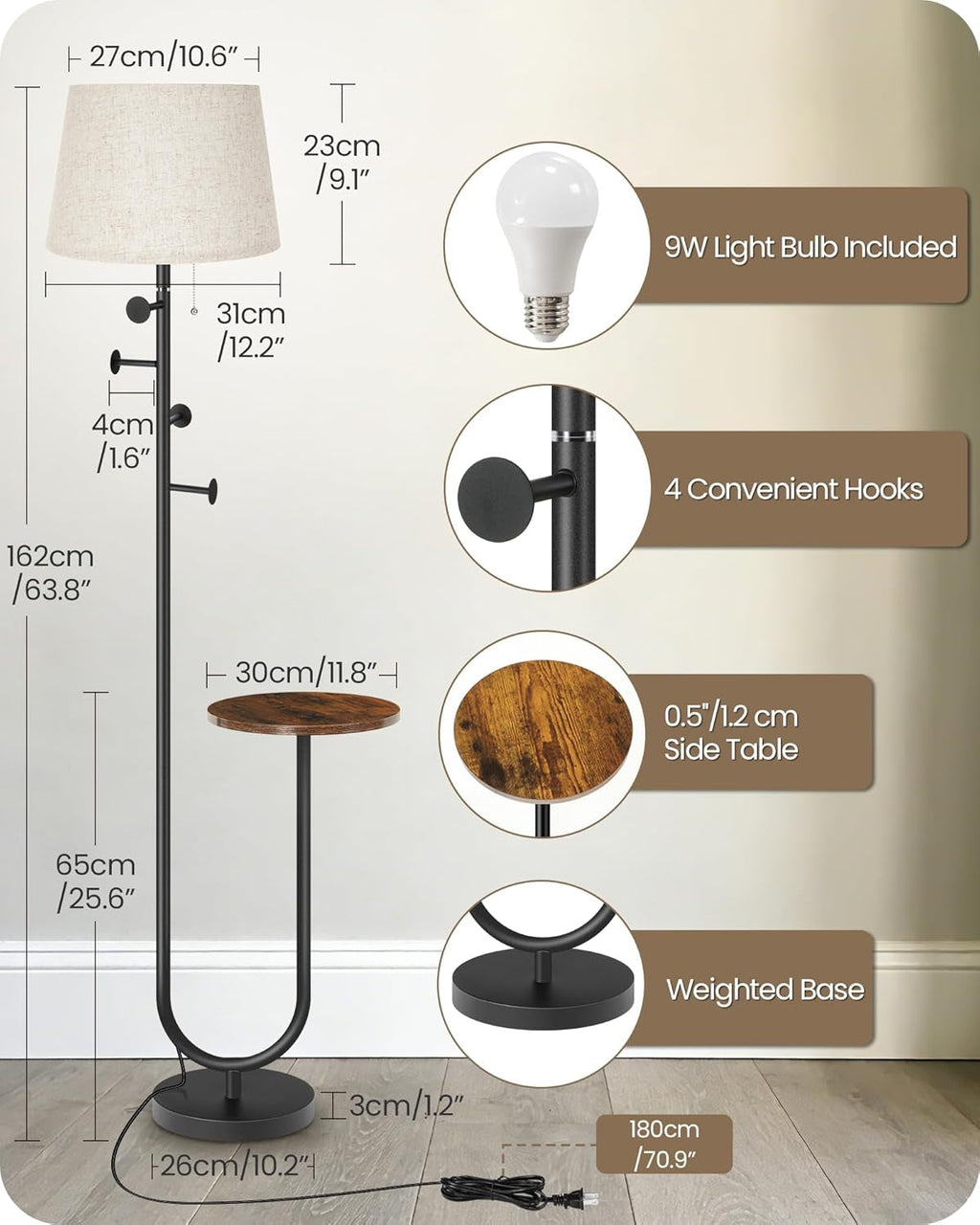 Rustic Brown Floor Lamp With ThreeColorTemperature