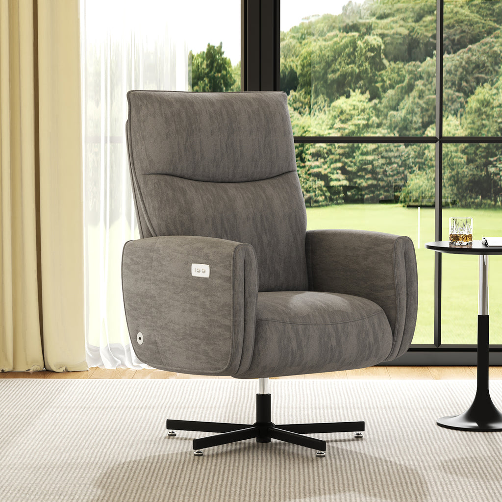 Velvet Grey Power Swivel Recliner Chair