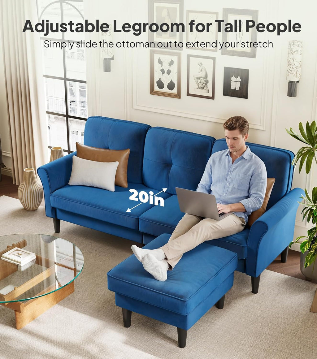 Velvet 83 Inch Sectional Sofa With Movable Ottoman-3