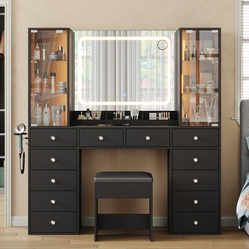 12-Drawer Mirror Vanity Desk - Vektaya