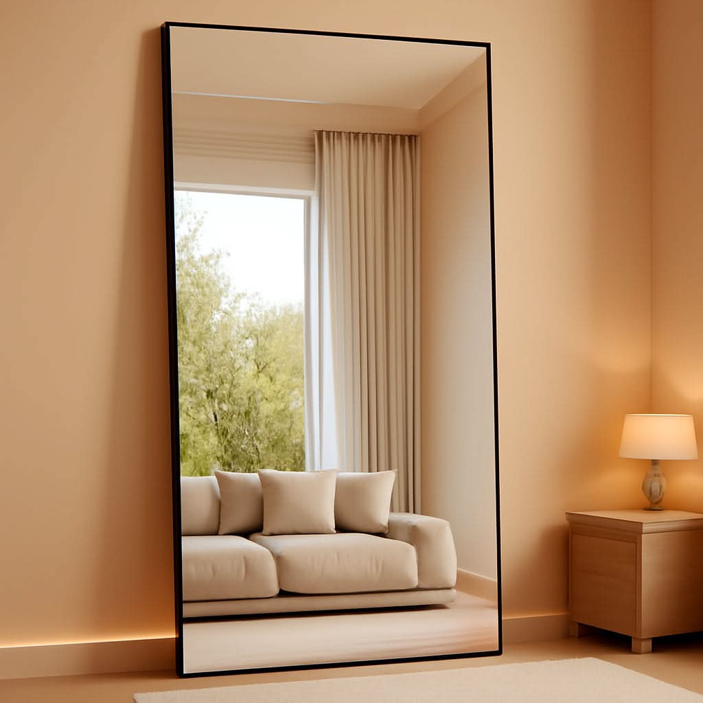 82X44Inch Oversized Floor Mirror Tempered Matte Black Glass-0