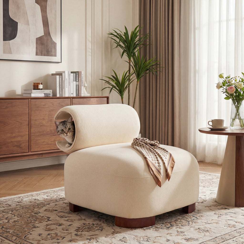 Stylish Modern Beige Polyester Accent Chair