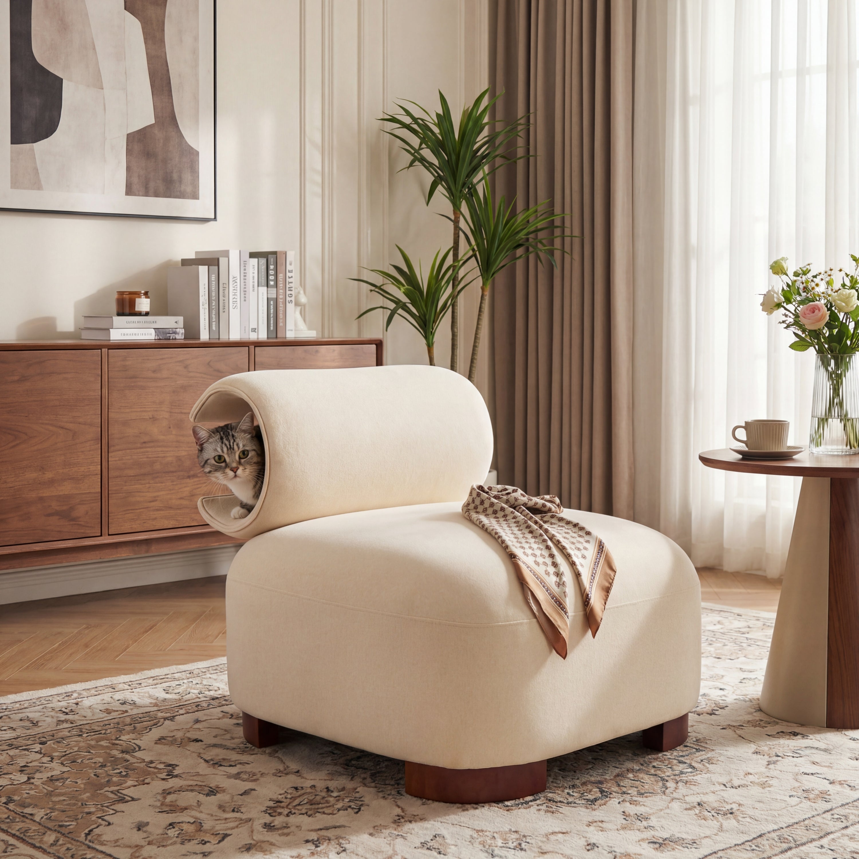 Stylish Modern Beige Polyester Accent Chair