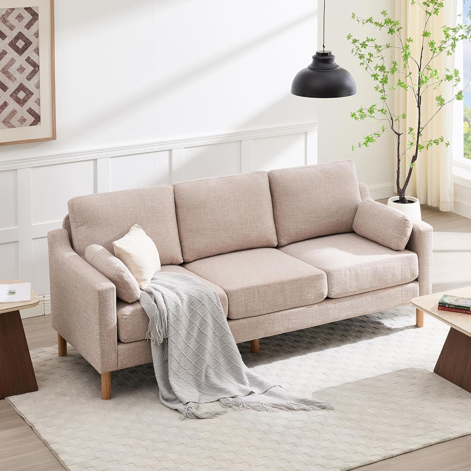 Khaki Linen Sofa 83.5 Inch Ultra Deep Cushioning-0