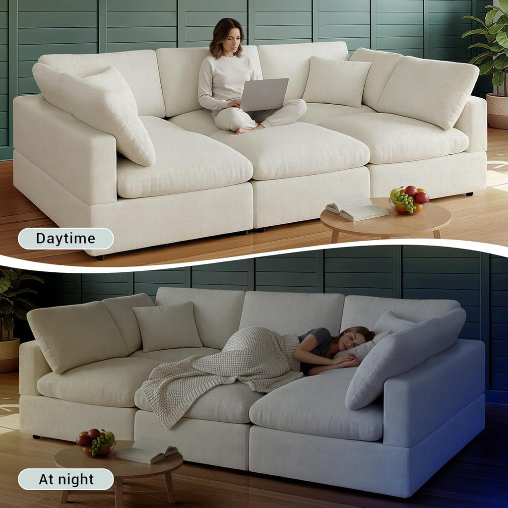 68-Inch White Modular Sectional Sofa Cushioned Comfort-4