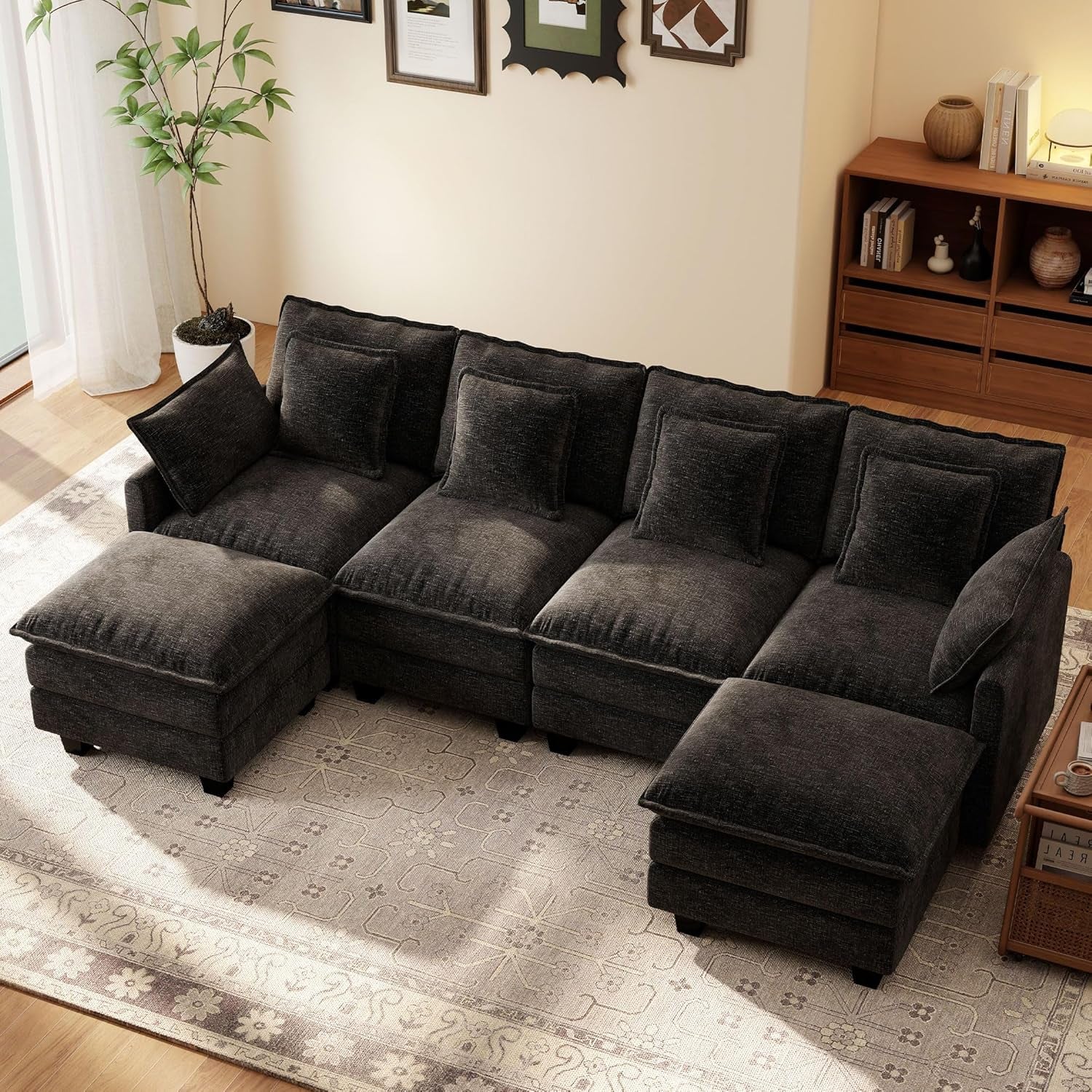 106-Inch Modular Cloud Sofa Black Sectional Modern-0