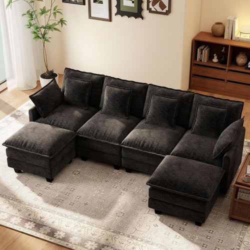 106-Inch Modular Cloud Sofa Black Sectional Modern-0
